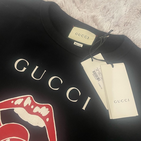 Gucci Lip and Logo Print Cotton Jersey Sweatshirt Sz S - Picture 3 of 10